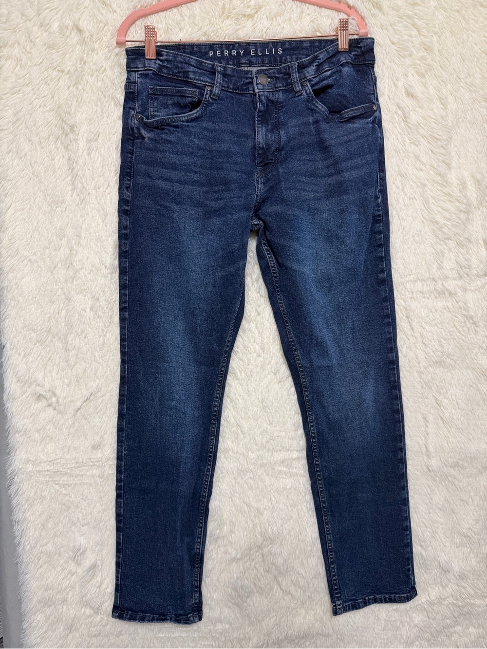 Perry Ellis Mens Jeans Size 32x30 Dark Blue Wash Denim Normcore Business Casual